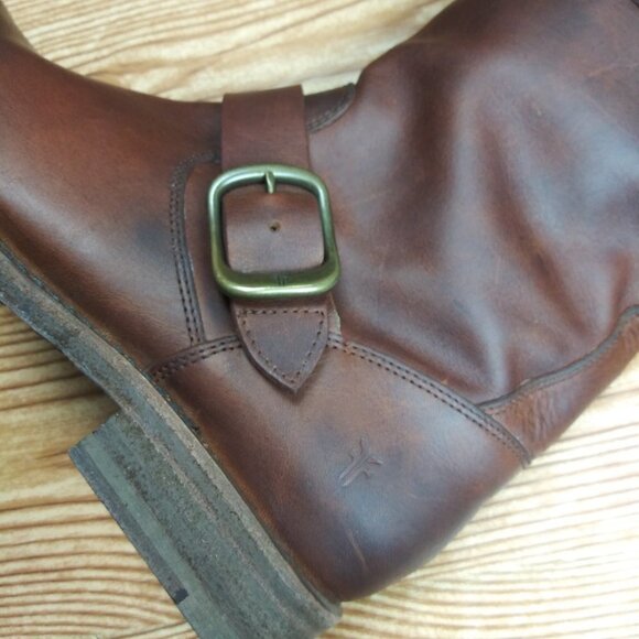 FRYE VERONICA Women Strap Tall Brown leather Boots size 6 Western Boho Moto - Picture 5 of 16